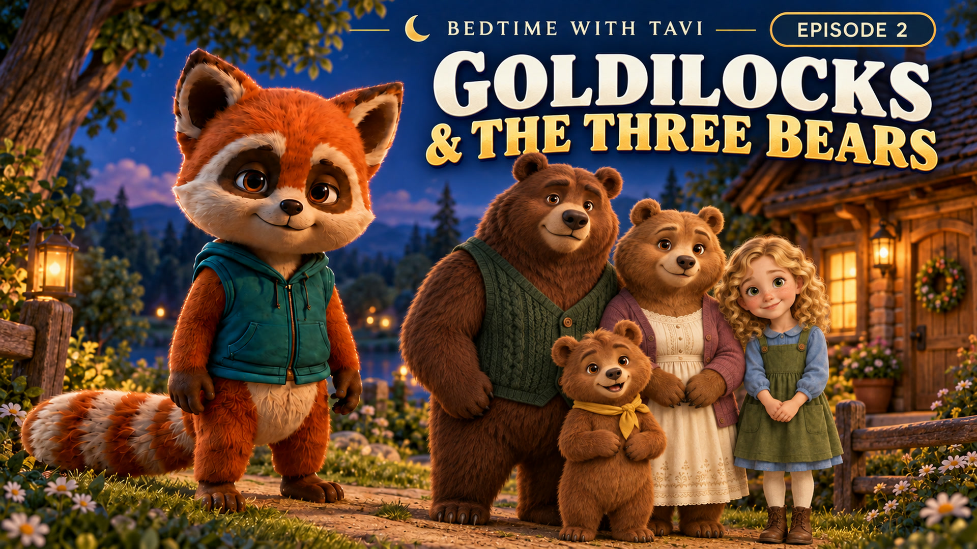 Tavi with Goldilocks and the three bears at their woodland cottage